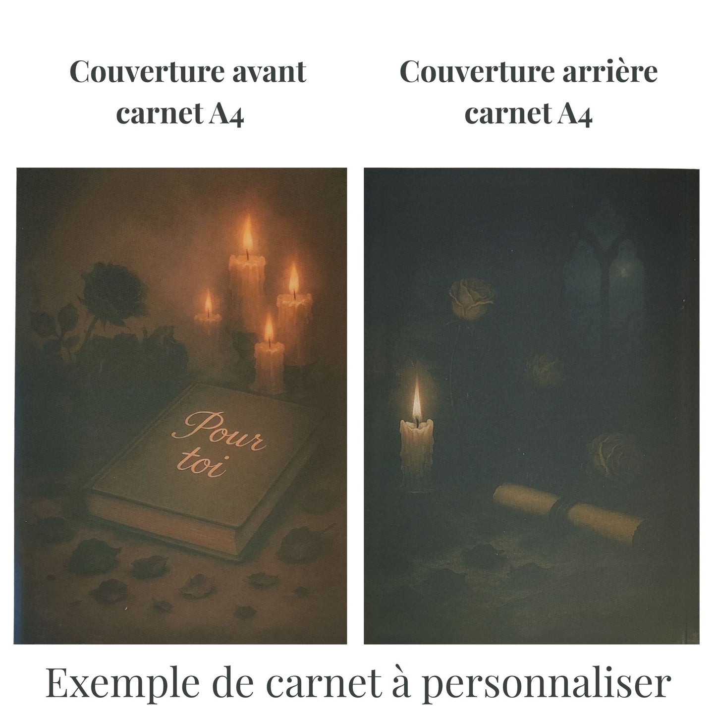 Couverture avant et arrière d'un carnet A4 qui a été personnalisé à la demande - Pour toi
