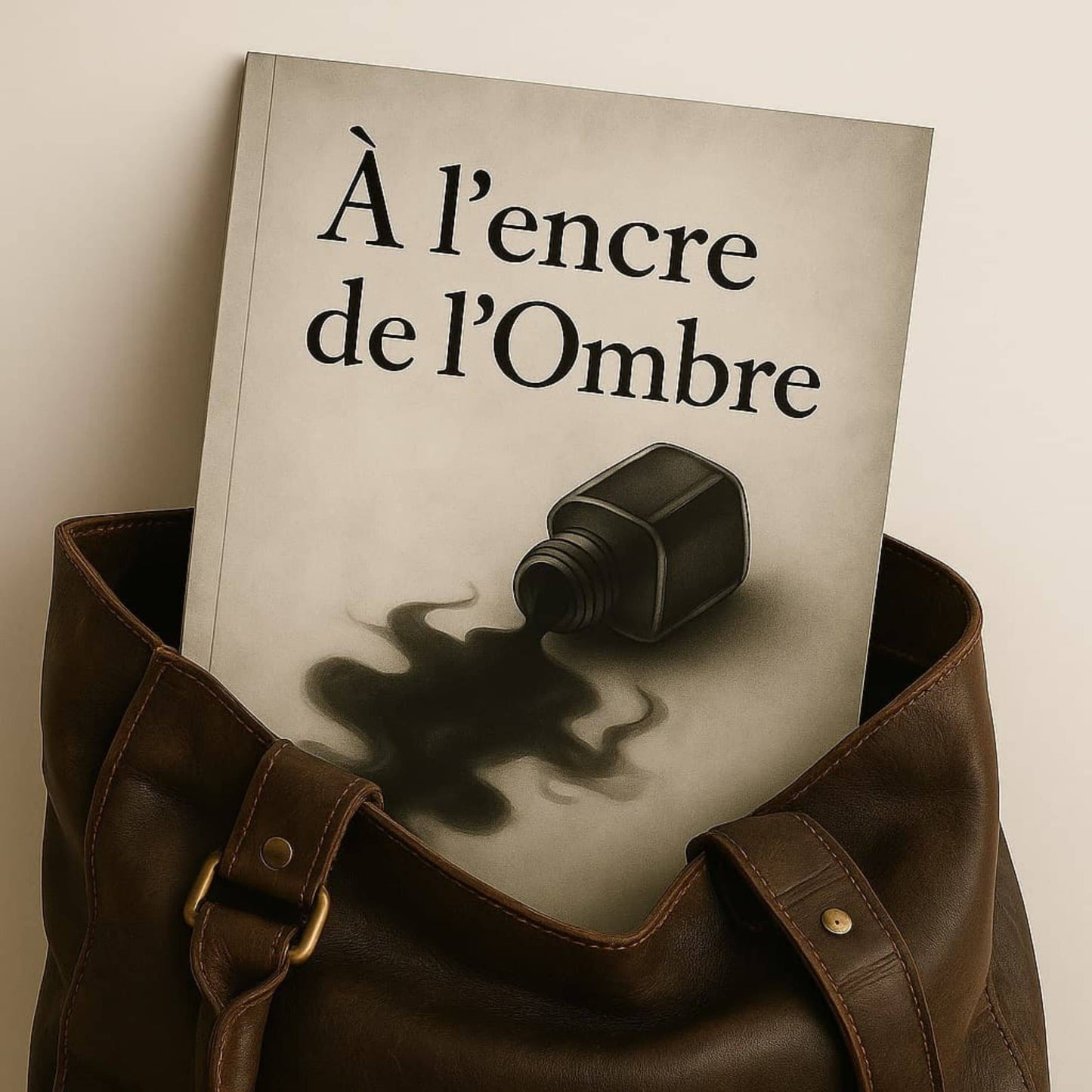Carnet de notes - À l'encre de l'Ombre - Journal intime posé dans un sac en cuir brun