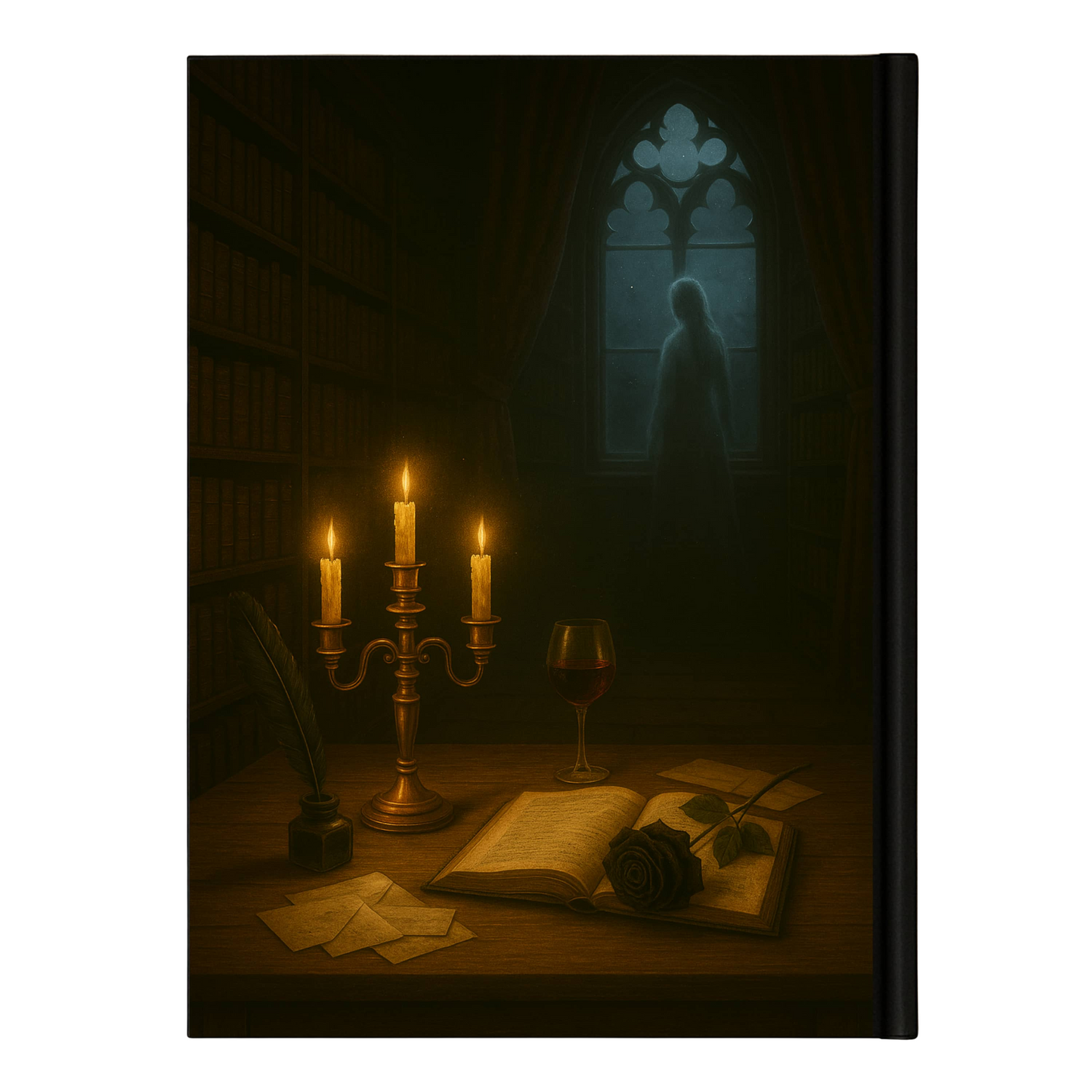 Couverture arrière du carnet Collector La Bibliothèque des Ombres inspiré du romantisme gothique