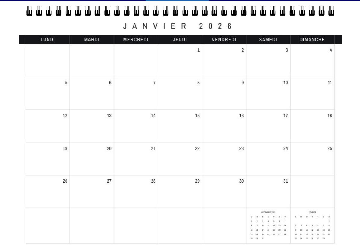Intérieur du calendrier gothique Rewind&Raven 2026