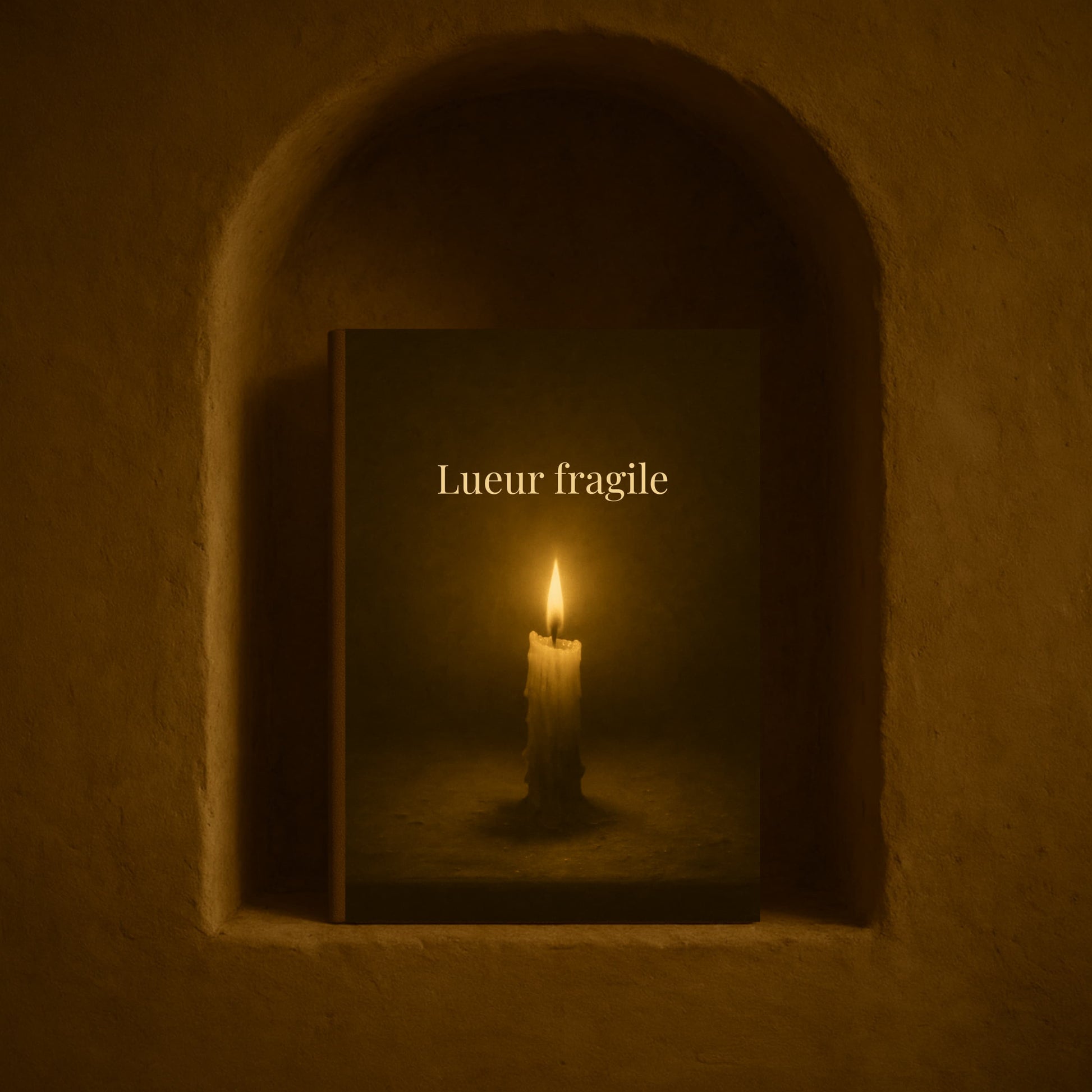 Carnet de deuil - Lueur effacée - livre posé dans un ouverture de mur brun