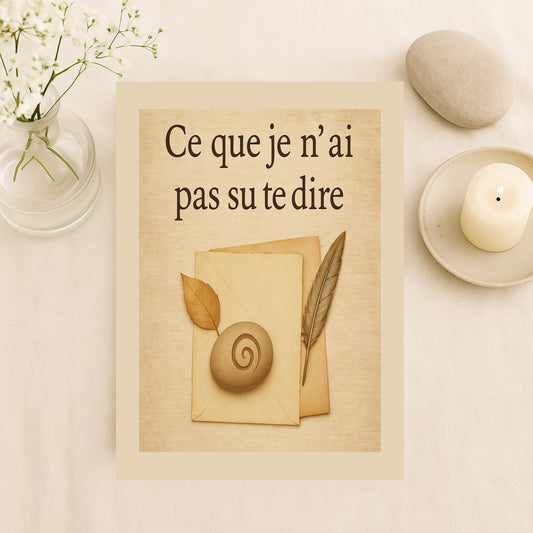 Carnet de deuil - Ce que je n'ai pas su te dire - Journal de guérison posé à côté d'une pierre et d'une bougie