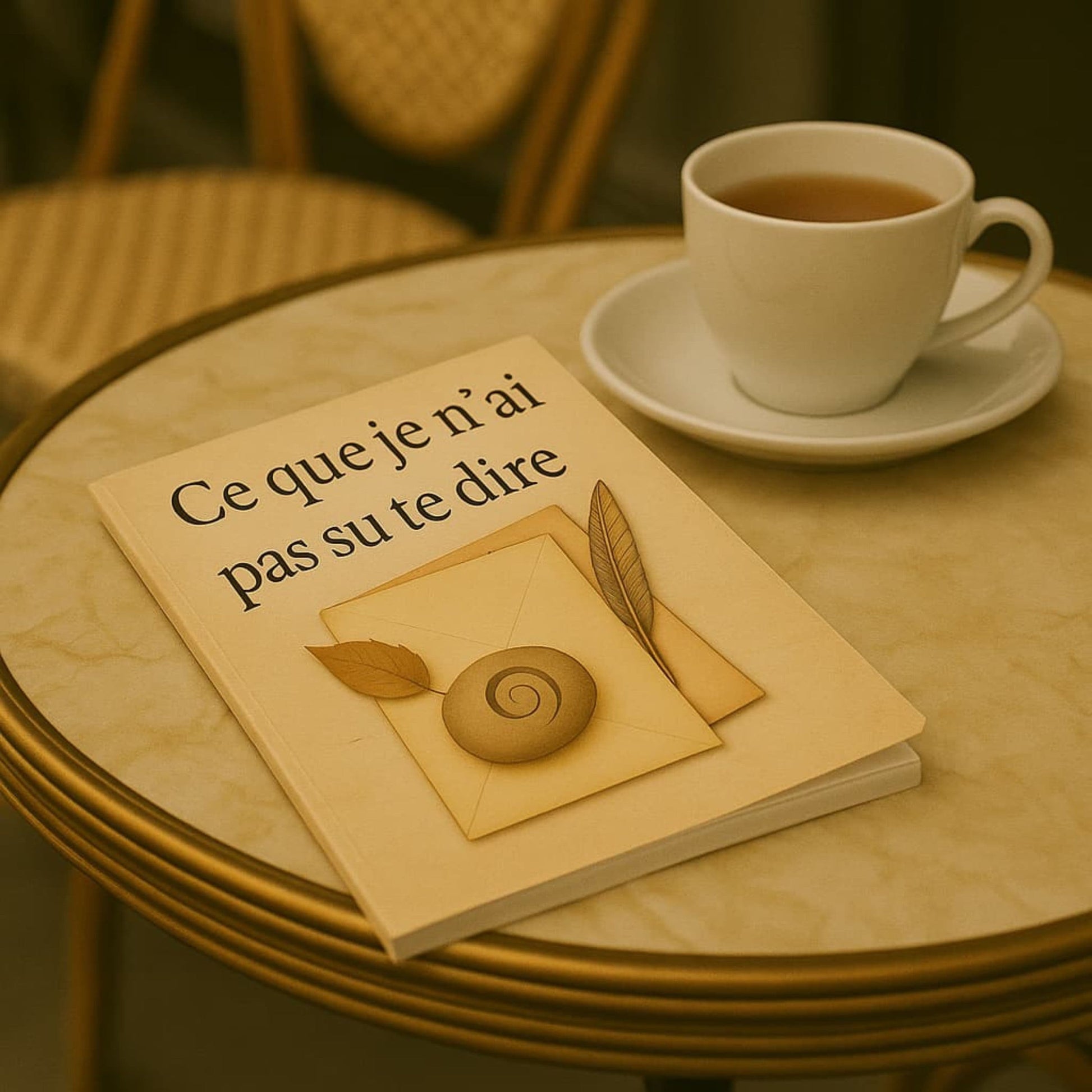 Carnet de deuil - Ce que je n'ai pas su te dire - Journal de guérison posé sur une table de terrasse de café