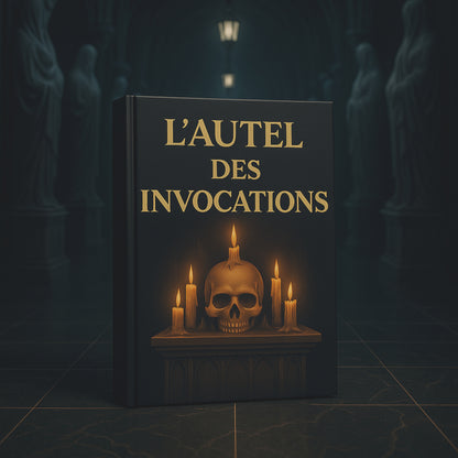 Carnet gothique avec une couverture avant représentant une tête de mort posée sur un autel avec une bougie sur le haut et à côté