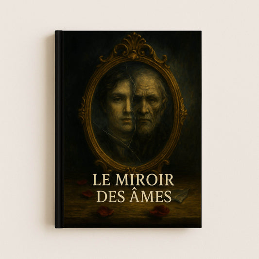 Carnet gothique inspiré du Roman Le portrait de Dorian Gray. La couverture représente un miroir où deux visages sont visibles.