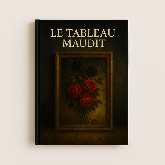 Carnet gothique inspiré du Portrait de Dorian Gray. La couverture représente n tableau sur lequel des roses rouges et une rose noire sont peintes.