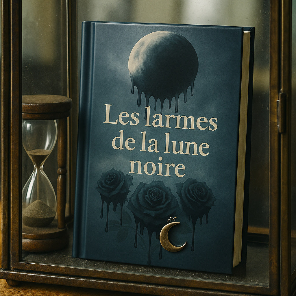 Carnet de deuil déposé contre une vitrine à côté d'un sablier