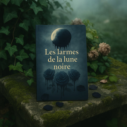 Livre posé sur de la pierre dans un environnement floral