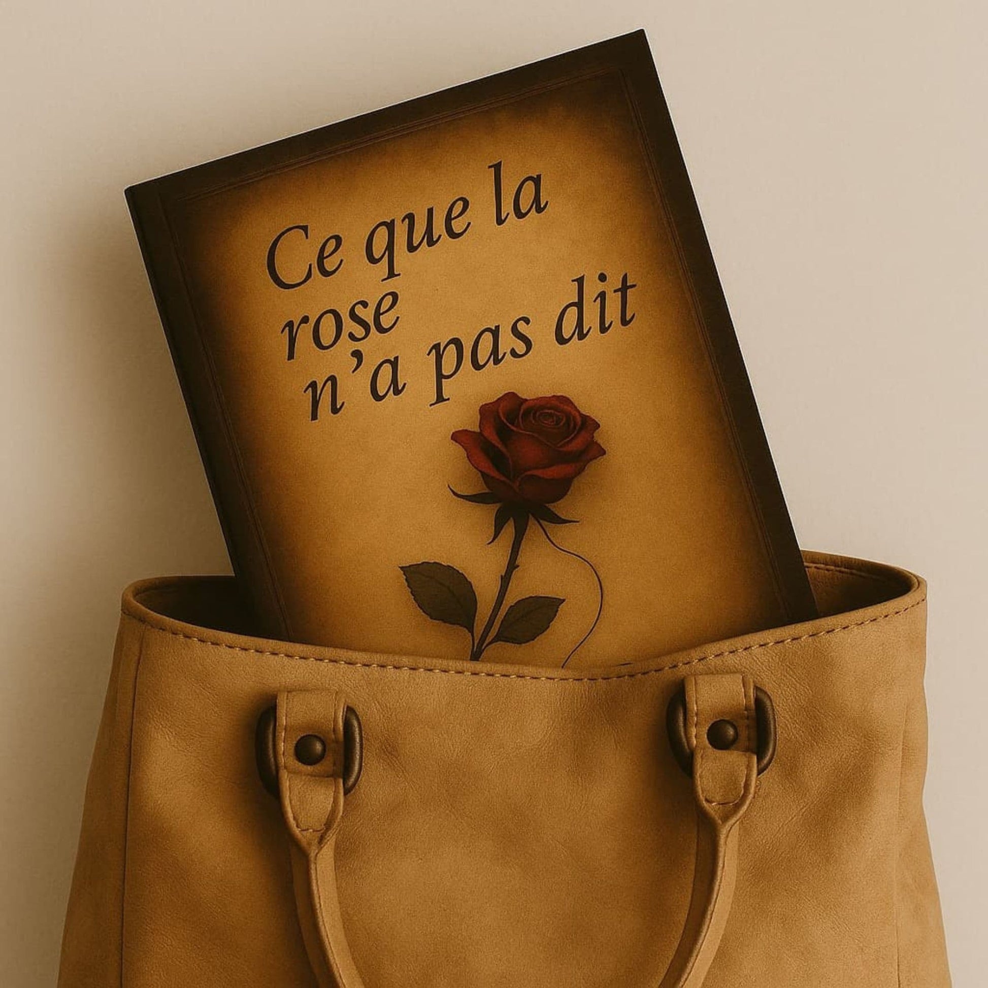 Carnet de notes - Ce que la rose n'a pas dit - Journal intime posé dans un sac en cuir brun clair