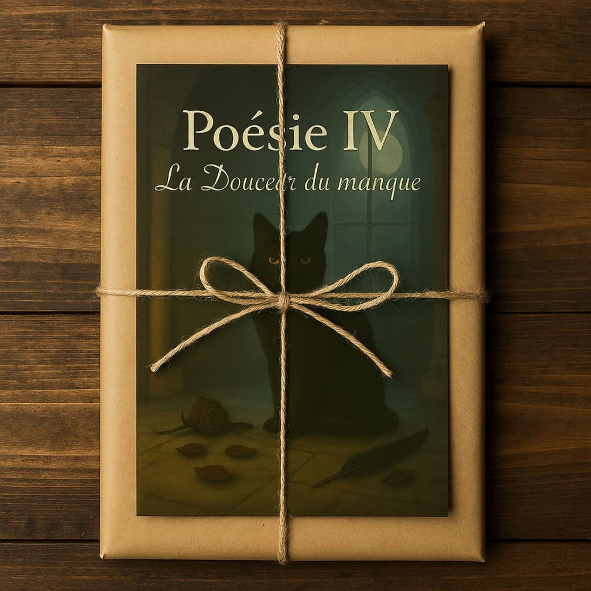 Carnet de poésie - Poésie IV La Douceur du manque - journal poétique posé sur un paquet cadeau ficelé avec de la corde