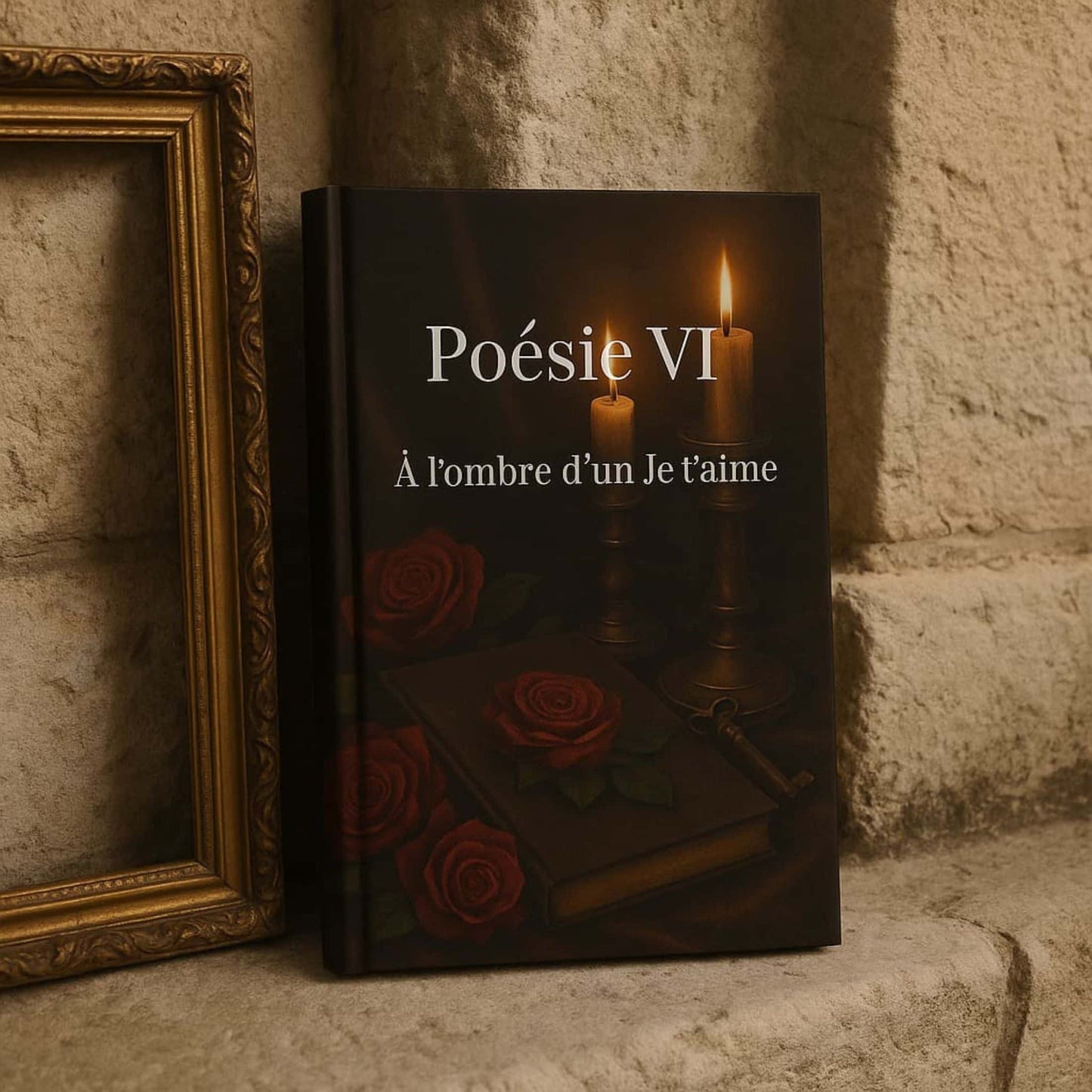 Carnet de poésie Poésie VI À l'ombre d'un Je t'aime posé contre un mur de château, un cadre vide à côté