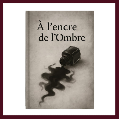 Couverture avant À l'encre de l'Ombre avec un encrier renversé, de l'encre coule