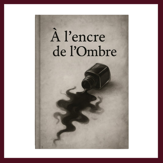 Couverture avant À l'encre de l'Ombre avec un encrier renversé, de l'encre coule