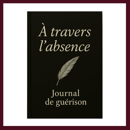 Couverture avant carnet de deuil, journal de guérison, couverture foncée avec une plume blanche au centre