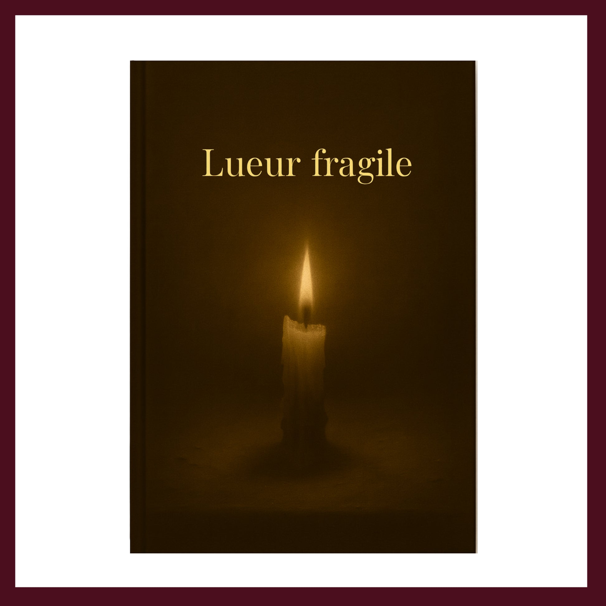 Couverture avant carnet de deuil de couleur brun foncé avec une bougie allumée au centre