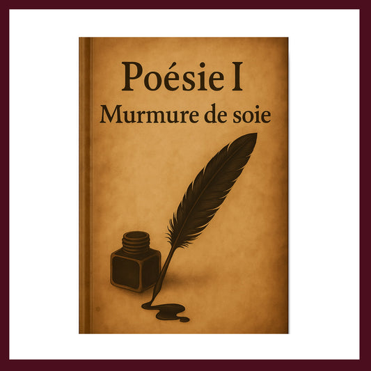 Couverture avant vintage carnet de poésie avec une plume noire et un encrier