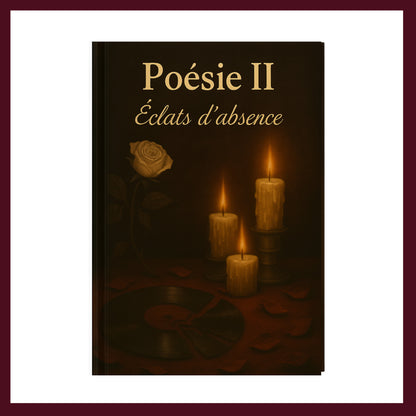 Couverture avant du carnet de poésie avec des bougies, une rose blanche et un disque cassé