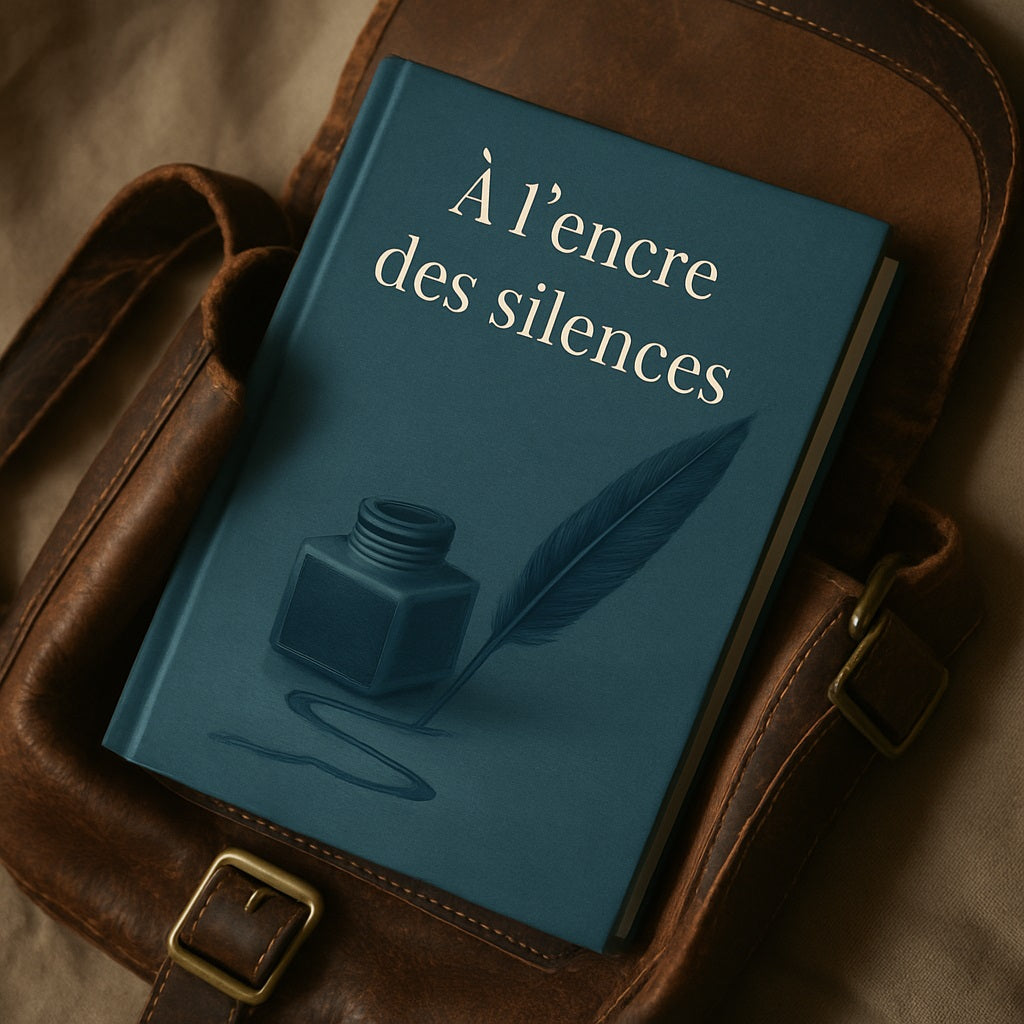 Carnet de notes - À l'encre des silences - Journal intime déposé sur un vieux sac en cuir brun foncé