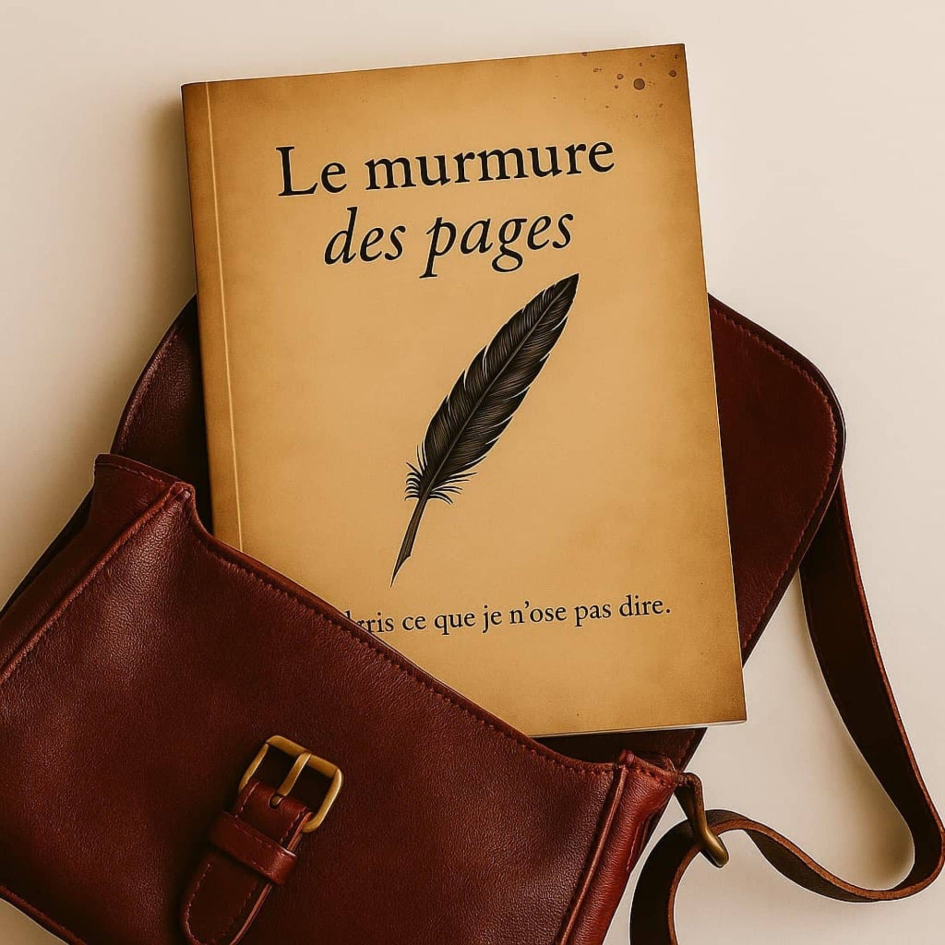 Carnet de notes - Le murmure des pages - Journal intime posé dans un sac en cuir ancien